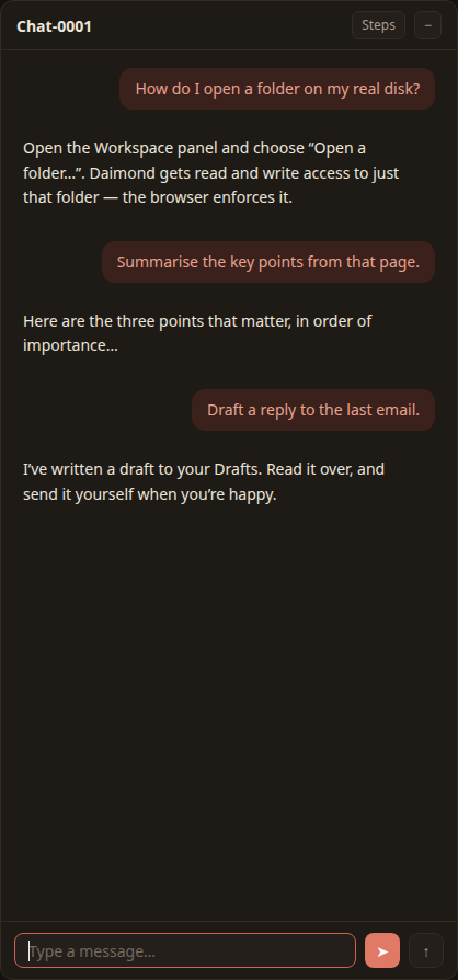 A chat with answers collapsed, showing the questions asked, and the turn-selection controls in the header.
