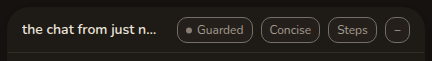 The head of the chat panel: its name at the left, then three small rounded buttons reading Guarded, Concise and Steps.