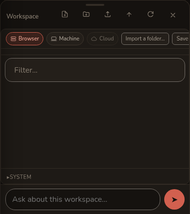 A phone screen with a panel raised over the chat from the bottom edge, a grab bar at its top and an ask box at its foot.
